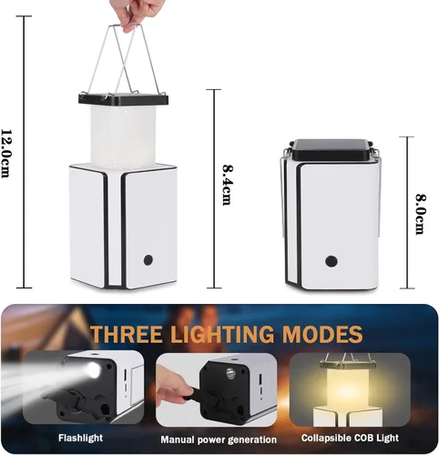 Miniatura 6 de Paquete de 4 linternas solares LED recargables de emergencia, recargable solar blanco cálido, tipo C recargable, generación de energía de manivela