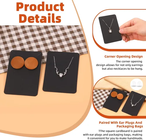 Miniatura 3 de Tanstic Juego de 300 tarjetas de aretes con parte trasera de aretes y bolsas autosellantes, soporte para tarjetas de aretes de 2.36 x 3.54 pulgadas