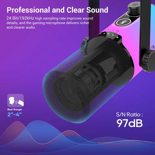 Miniatura 2 de FDUCE Juego de micrófono dinámico para juegos, micrófono de computadora USB/XLR para podcast con soporte de brazo extensible, luz RGB, botón