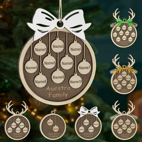 Miniatura 60 de Adornos de Navidad personalizados, familia de 1 nombre, adornos de Navidad de madera personalizados, decoración personalizada, decoración de árbol