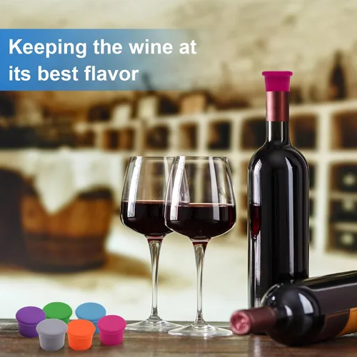 Miniatura 4 de 12 tapones de vino coloridos, corchos de vino de silicona reutilizables, tapones de champán, tapas de botellas de cerveza de bebidas, tapones