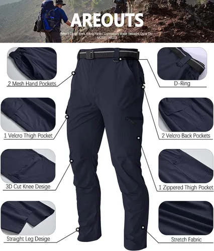 Miniatura 21 de Pantalones de senderismo para hombre, ligeros, resistentes al agua, de secado rápido, pesca, viajes, campamento, al aire libre, transpirables
