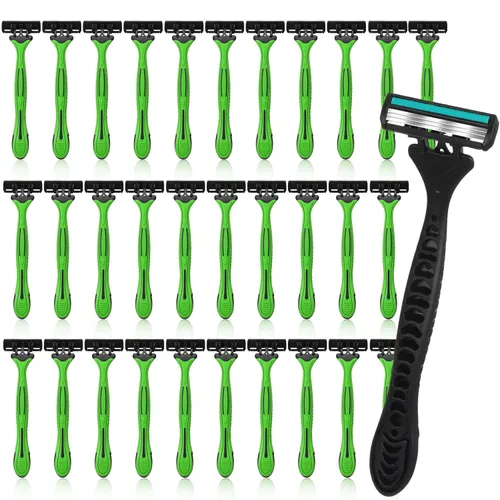32 maquinillas de afeitar desechables para hombre a granel de 3 cuchillas para pieles sensibles, cómodos recuerdos del día del padre