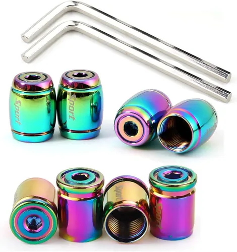 Miniatura 16 de Dsycar Paquete de 8 tapas de vástago de válvula de neumático de bloqueo con sello de goma, tapas de vástago de válvula de aluminio antirrobo