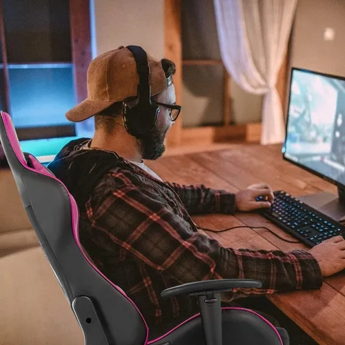 Miniatura 9 de GORELAX Silla de masaje para videojuegos, silla reclinable para computadora con soporte lumbar, brazos ajustables, reposapiés, respaldo alto, silla