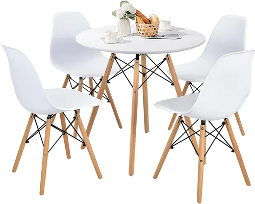 Miniatura 9 de Giantex Juego de mesa de comedor redonda para 2, mesa de cocina de 31.5 pulgadas y sillas con patas de madera maciza, asientos de plástico, marco