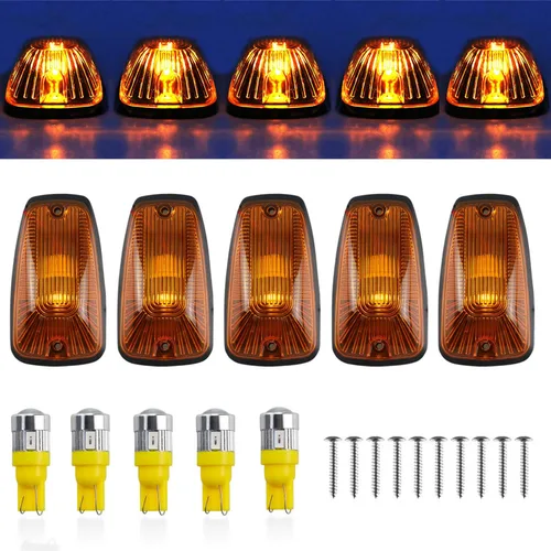 Cab Maker - Base de luz de techo + 5 bombillas LED ámbar T10 194 168 5050 para Chevy/GMC C1500 C2500 C3500 K1500 K2500 K3500 1988-2000 camionetas