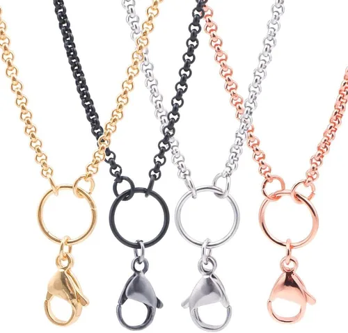 Miniatura 2 de 10 collares de cadena de cruz de acero inoxidable de 0.098in para medallón de memoria relicario de cristal, joyería al por mayor