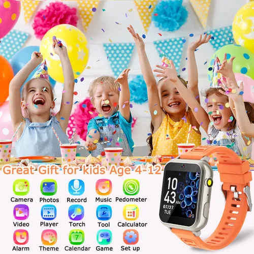 Miniatura 6 de Cosjoype Reloj inteligente para niños, regalos para niñas de 5 a 12 años, 24 juegos de rompecabezas, cámara de video HD, reproductor de música