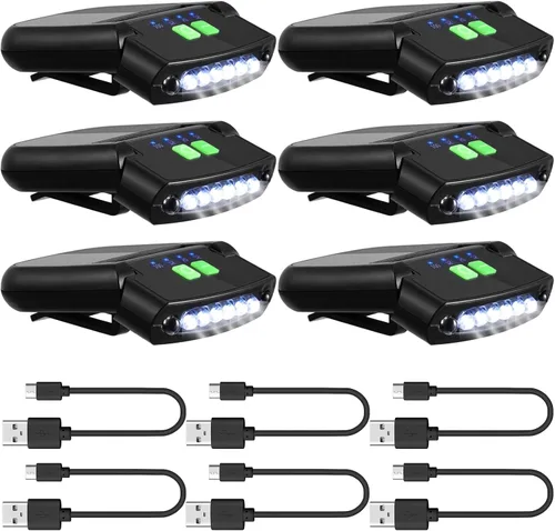 Miniatura 20 de Mudder Linterna LED con clip para gorra USB recargable, linterna impermeable ultra brillante para sombrero, linterna de cabeza para pesca