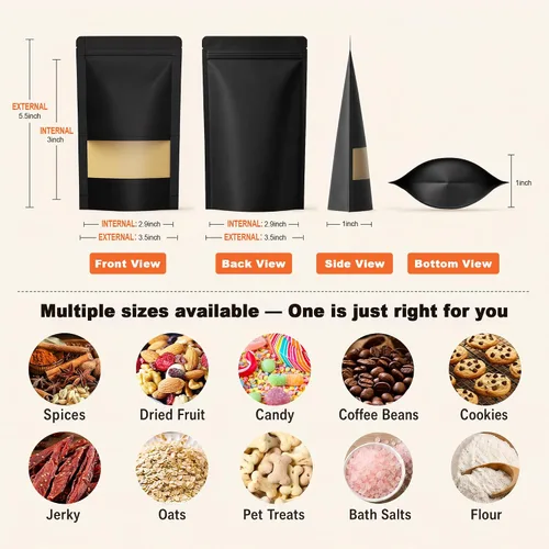 Miniatura 2 de FireKylin 100 bolsas resellables, bolsas de papel con ventana mate para pequeñas empresas, cremallera y bolsas sellables con calor para embalaje
