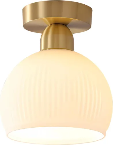 Miniatura 13 de KCO Lighting - Lámpara de techo de latón antiguo, lámpara de techo semiempotrada de vidrio de leche vintage, lámpara de techo pequeña dorada