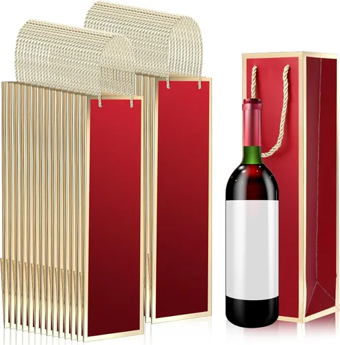 Outus 100 bolsas de regalo de vino, bolsas de botellas de vino con asa de 13.8 x 3.8 x 3.8 pulgadas, bolsas de champán de licor de Navidad, bolsas