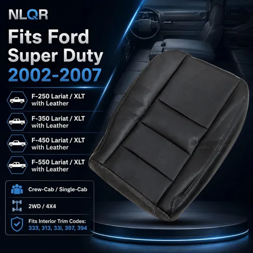 Miniatura 2 de NLQR Funda de Asiento de Reemplazo Inferior del Conductor Frontal de Microfibra de Aspecto de Cuero Negro Compatible con Ford F250 F350 F450 F550