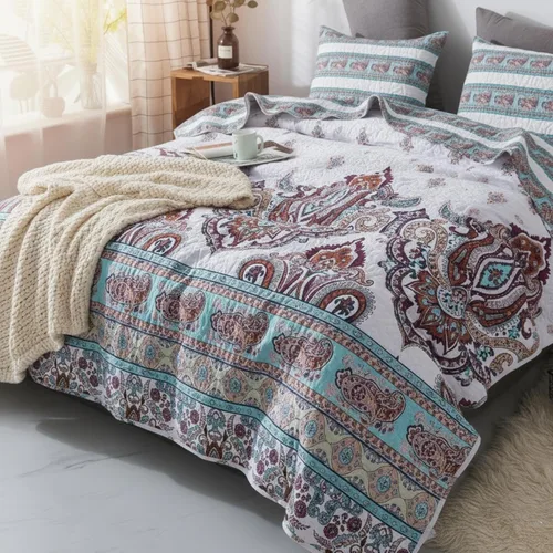 Miniatura 5 de DaDa Bedding - Juego de colcha bohemia con estampado floral para el verano, diseño de cachemira de playa, brillante, vibrante, colorido, reversible