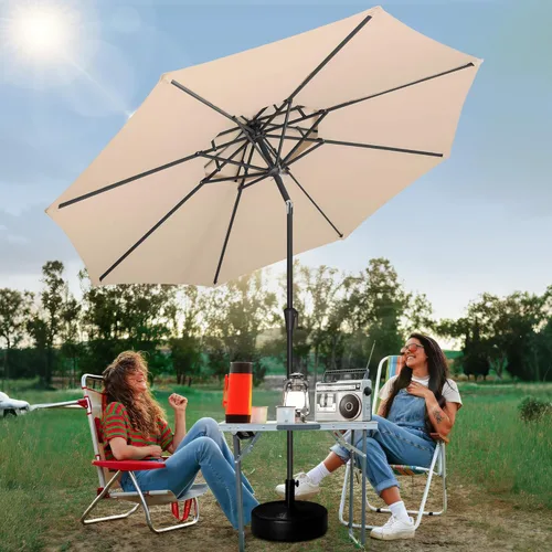 Miniatura 8 de FLAME&SHADE Sombrilla de Patio de 9 pies - Sombrilla para Exteriores de 2 Niveles con Botón de Inclinación y Manivela para Protección UV, Sombrilla