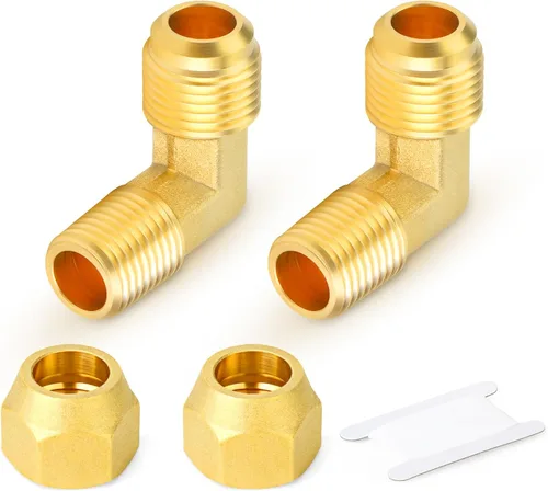 Miniatura 20 de GASHER Adaptador de codo de montaje de tubo de latón de 1/2 pulgada flare x 1/2 pulgada NPT macho Pipe