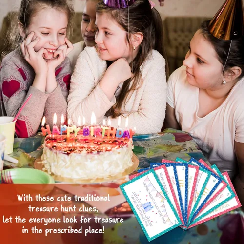 Miniatura 4 de Tarjetas de pistas de búsqueda del tesoro de cumpleaños, juego de búsqueda del tesoro de pasteles, juego de 19 tarjetas y 18 sobres, juego