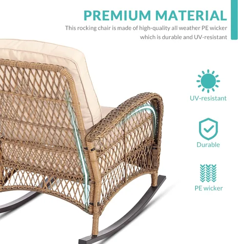 Miniatura 7 de MEETWARM Mecedora de mimbre para exteriores, sillas mecedoras de ratán para patio con cojines y respaldo alto, silla de mimbre para patio para todo