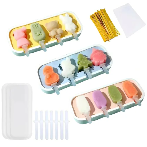 Juego de 3 moldes para paletas, 4 piezas, moldes para hacer helados, accesorios de cocina congelados, fácil liberación, leche materna, reutilizable,