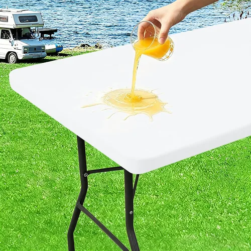 Miniatura 20 de homing Mantel rectangular elástico ajustable de 4 pies, funda de tela impermeable, mantel de poliéster lavable para cenas, fiestas, otoño