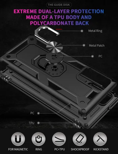 Miniatura 5 de Funda para Samsung Galaxy Note 20, Note20 5G con protectores de pantalla HD, soporte de anillo de metal de grado militar Androgate con soporte de 15