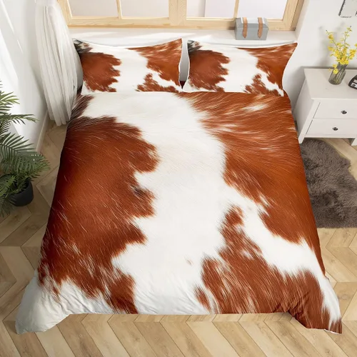 Miniatura 9 de Funda de edredón con estampado de vaca marrón para niñas y niños, funda de edredón de piel de vaca de las tierras altas, juego de ropa de cama