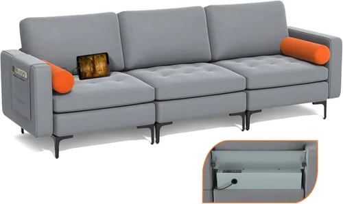 Miniatura 19 de Giantex Sofá individual, silla decorativa, sillón con cojín cómodo, bolsillos para revistas, sala de estar, silla de ocio tapizada para dormitorio