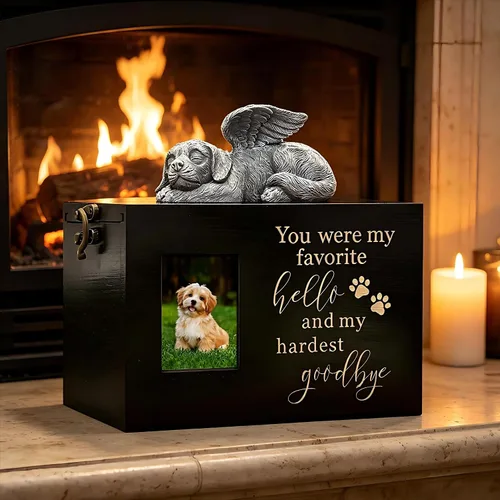 Miniatura 6 de Urna grande para perro para cenizas, caja de cremación funeraria negra con foto urna conmemorativa para mascotas con marco de fotos, caja