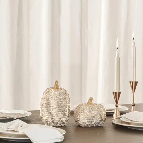 Miniatura 5 de DN DECONATION - Centros de mesa de decoración de calabaza de otoño, 2 piezas, oro blanco Artificial Pumpkins Figurines for Autumn Thanksgiving