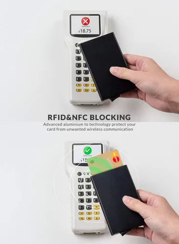Miniatura 3 de VULKIT - Cartera desplegable, tarjetero delgado y minimalista para hombres y mujeres con bloqueo RFID, mini estuche de metal, Verde esmeralda, S