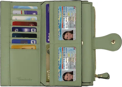 Miniatura 3 de Travelambo - Cartera de piel auténtica encerada con bloqueo de identificación de radiofrecuencia RFID para mujer con gran capacidad bolso de mano