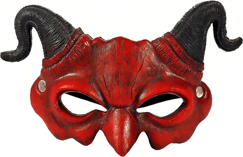 Soochat Máscara de diablo de demonio, máscara de media cara aterradora para cosplay, Halloween, fiesta de disfraces, accesorios de fiesta