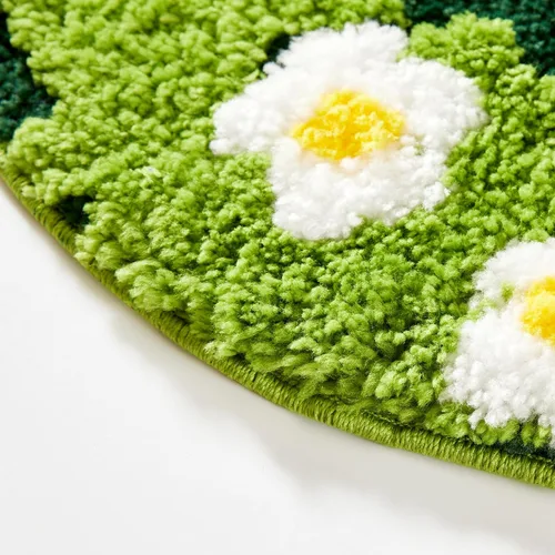 Miniatura 7 de Bonita Alfombra de Baño Verde Floral Hierba Primavera Flor Margarita Alfombras de Baño Antideslizantes Lavables a Máquina Súper Absorbentes