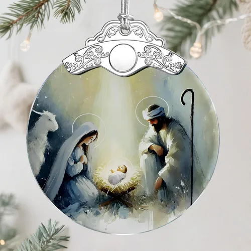 Miniatura 7 de Adorno de Navidad de natividad, decoración de Navidad de vitrales de 3 pulgadas, adornos de natividad para árbol de Navidad, regalos cristianos
