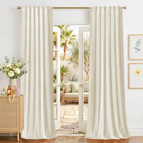 NICETOWN Cortinas de terciopelo blanco marfil de 10 pies de largo para techos altos, cortinas extralargas con aislamiento térmico para ventanas de