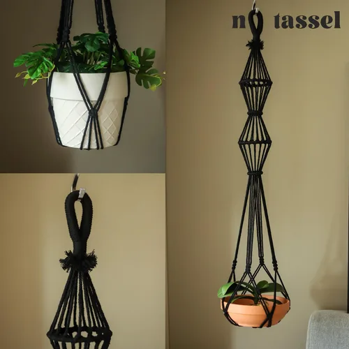 Miniatura 7 de 2 Piezas Colgadores de Macramé para Plantas de Interior, Maceteros Colgantes de Macramé Grandes para Macetas de hasta 10 pulgadas, Sin Borlas