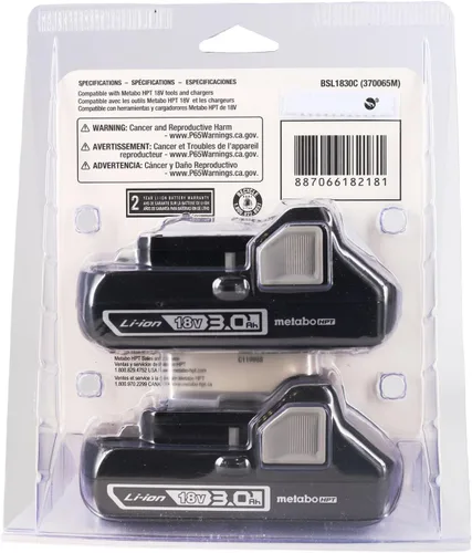 Miniatura 3 de Metabo HPT Baterías de 18 V Paquete de 2 3.0 Ah Ión de litio Estilo deslizante Diseño compacto y ligero 370065M