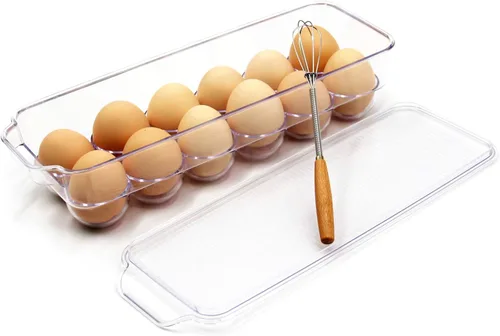 JAMOR Caja de almacenamiento de huevos de 12 rejillas para refrigerador, bandeja para huevos con tapa, estante apilable para huevos, caja de