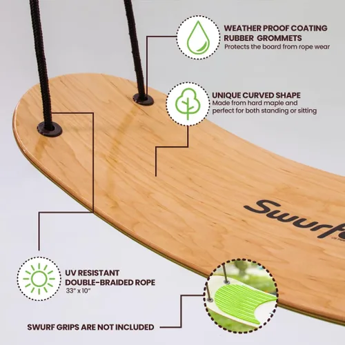 Miniatura 5 de Swurfer Stand Up TreeSkate Columpio para exteriores - Columpio de árbol para niños con asas ajustables, equipo de juego al aire libre para niños