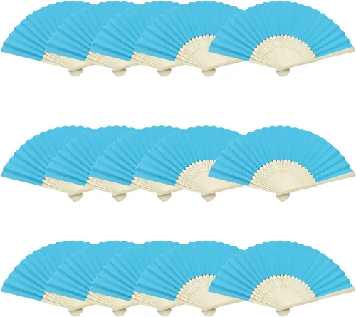 Miniatura 13 de Woohome 15 abanicos plegables de papel azul claro ventilador de bambú para baile, parte, picnic, regalo de fiesta de boda, decoración de boda