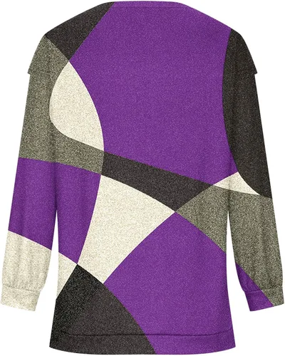 Miniatura 4 de LONGZUVS Long Sleeve Shirts for Womens Causal Loose Pullover Sweatshirt Round Neck Color Blocking Long Sleeve T-Shirts Tops