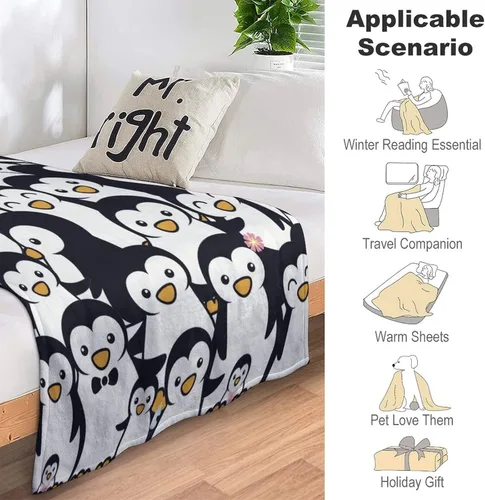 Miniatura 7 de Manta de pingüino para regalo, 40 x 30 pulgadas, bonita manta para niños, niñas y niños, manta negra suave y mullida para regazo y silla