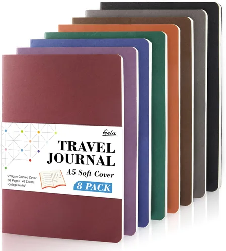 Miniatura 19 de Feela - Paquete de 8 cuadernos de tapa blanda en masa, cuadernos universitarios rayados para el trabajo, cuaderno de viaje rayado para mujeres y 8