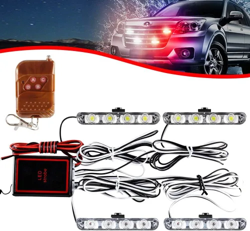 Miniatura 9 de 4 Uds Ultra Thin Amber 4LEDs luz de advertencia de emergencia luz flash estroboscópica barra de luz montaje en superficie para coche, furgoneta