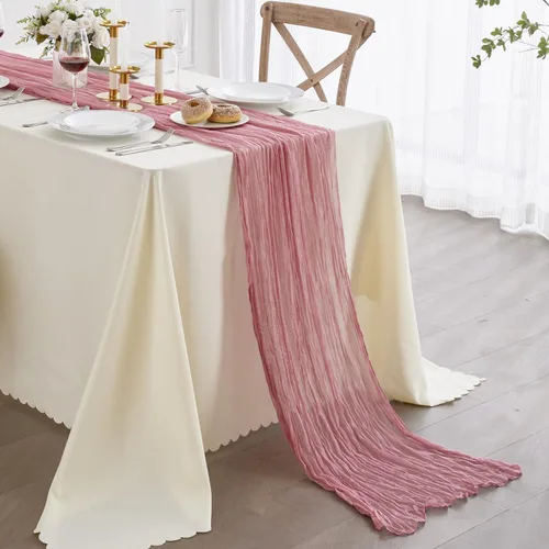 Miniatura 12 de Nialnant Camino de mesa de estopilla azul bebé, camino de mesa bohemio de 13 pies para cocina, cena, fiesta de Año Nuevo azul, decoración de bodas