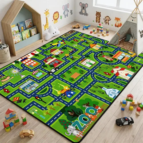 Miniatura 15 de Alfombra de mapa de ruta para niños, alfombras para niños para sala de juegos, alfombras de automóvil para niños, tapetes de juego para piso