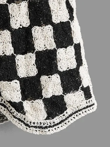 Miniatura 4 de Verdusa Chaleco de punto a cuadros sin mangas con cuello en V y botones para mujer