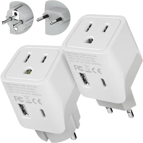 Miniatura 21 de Adaptador de viaje Ceptics, de EE. UU. a Japón, Filipinas, con doble USB, tipo A, ultra compacto Tipo L - Italia
