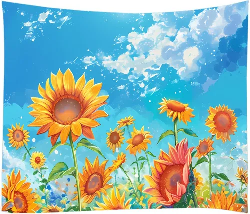 Miniatura 2 de WODEJIAFANG Tapiz estético de tela para pared, tapiz decorativo de girasol, fondo de oficina, divisor de habitación para dormitorio, jardín al aire
